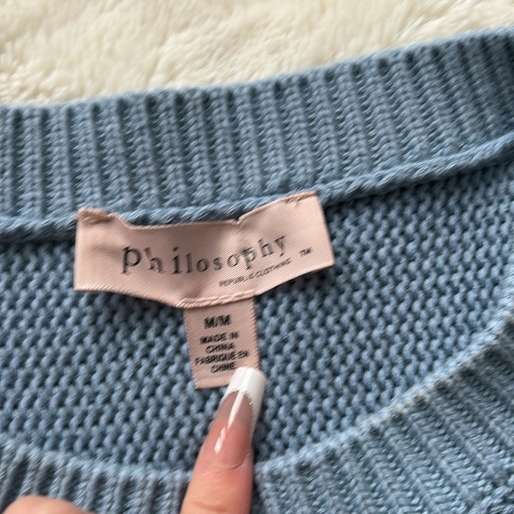 Philosophy Blue Ribbed Long Sleeve Top – Size M | Soft Knit Crew Neck | - Picture 2 of 6